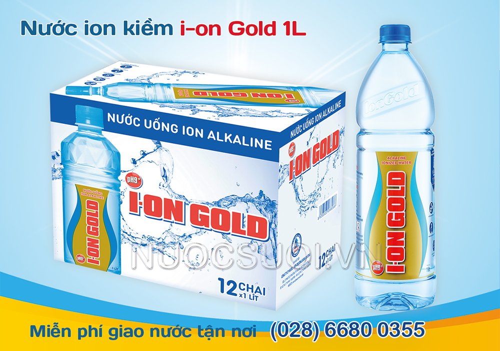 nước ion Gold 1L, thùng 12 chai, ion Gold, 1L, 1000ml, nước ion kiềm, freeship tại TPHCM, nước suối đóng chai, giá rẻ, nước suối