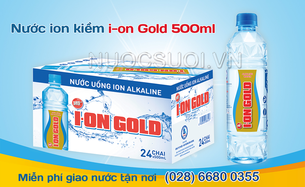 nước ion Gold 500ml, thùng 24 chai, ion Gold, 500ml, nước ion kiềm, freeship tại TPHCM, nước suối đóng chai, giá rẻ, nước suối