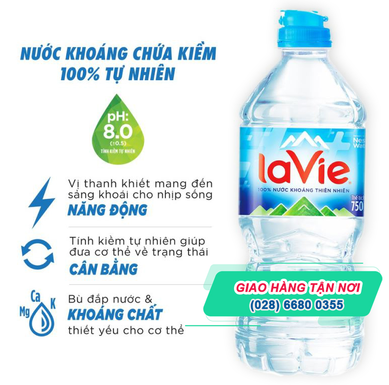 Nước Lavie 750ml (Nắp thể thao) (Thùng 12 chai) - NuocSuoi.VN